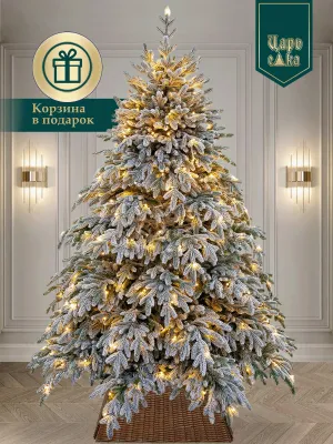 Ель искусственная Царь Елка Раскидистая Премиум заснеженная с освещением LED 240 см