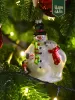 Новогодняя стеклянная елочная игрушка "Снеговик с медведем" 