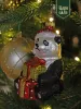 Новогодняя стеклянная елочная игрушка "Панда с подарками" 