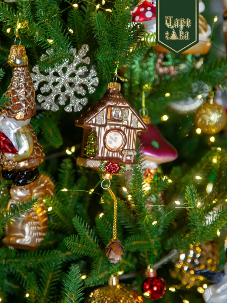 Новогодняя стеклянная елочная игрушка "Часики" 
